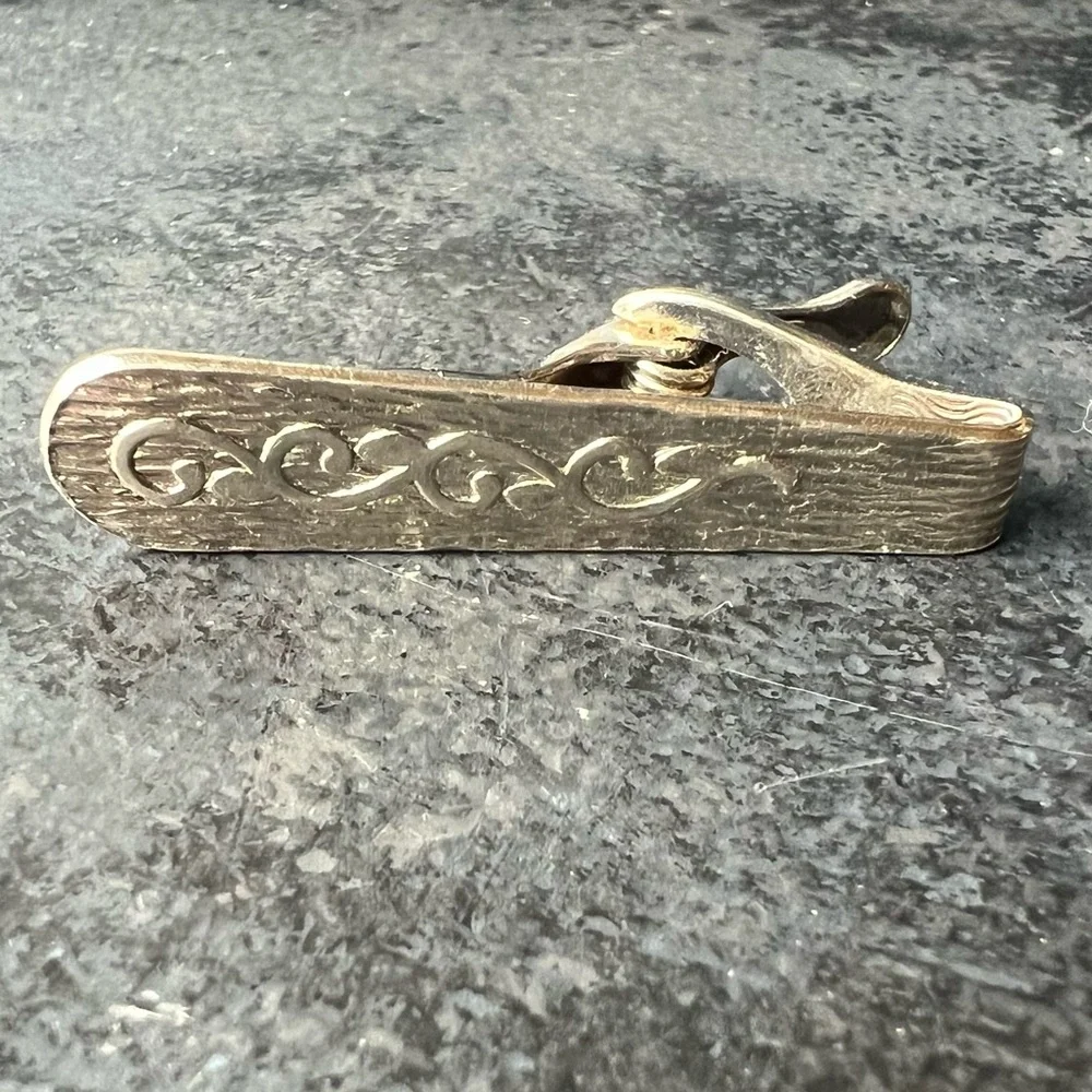Mens Vintage Tie Clip Textured Retro Mid Century Formal Traditional